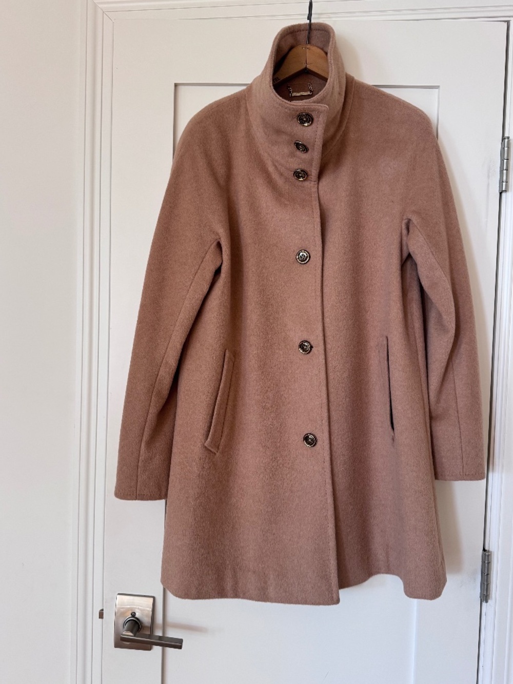 Karl Lagerfeld Funnel Neck Camel Wool Coat